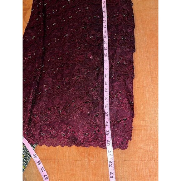 Marina Burgundy Lace Short-Sleeve V-Neck Elegant Formal Women's Midi Dress Size - Picture 7 of 9